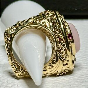 925 Silver w/Goldtone Rose Quartz/Rubies/Tourmaline/Topaz Ring Size 8 Lot#975